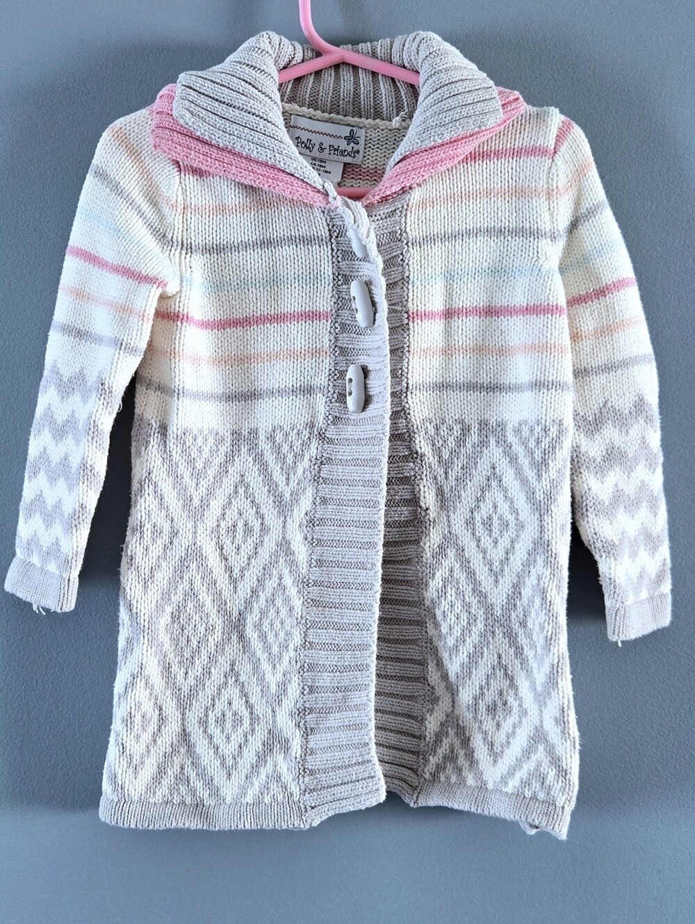 Knit Cardigan Sweater - Pink & Cream 18m